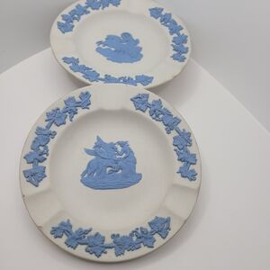 Vintage Wedgwood England Jasperware Blue on White Ashtray Set Of 2